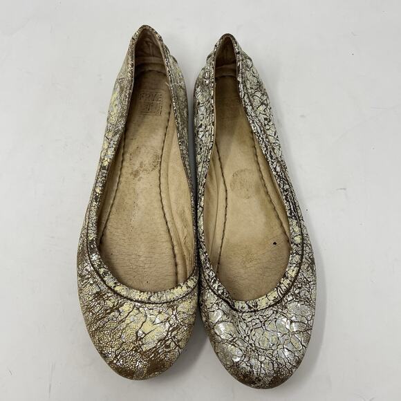 Frye Carson Cream Metallic Silver Natural Crackle Ballet Flats Size 8 - Picture 7 of 11